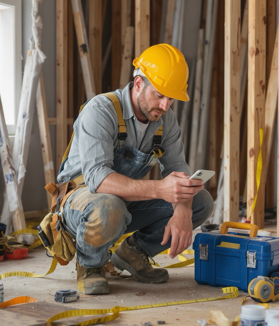 Professional tradesman using AI receptionist technology