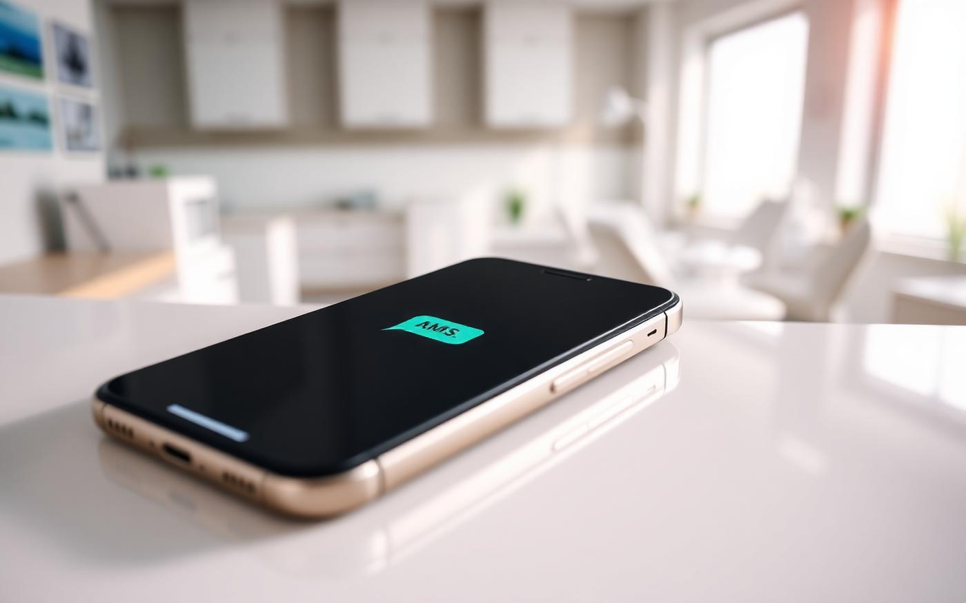 Smartphone on a dental practice reception desk showing a new patient enquiry text from ARROW