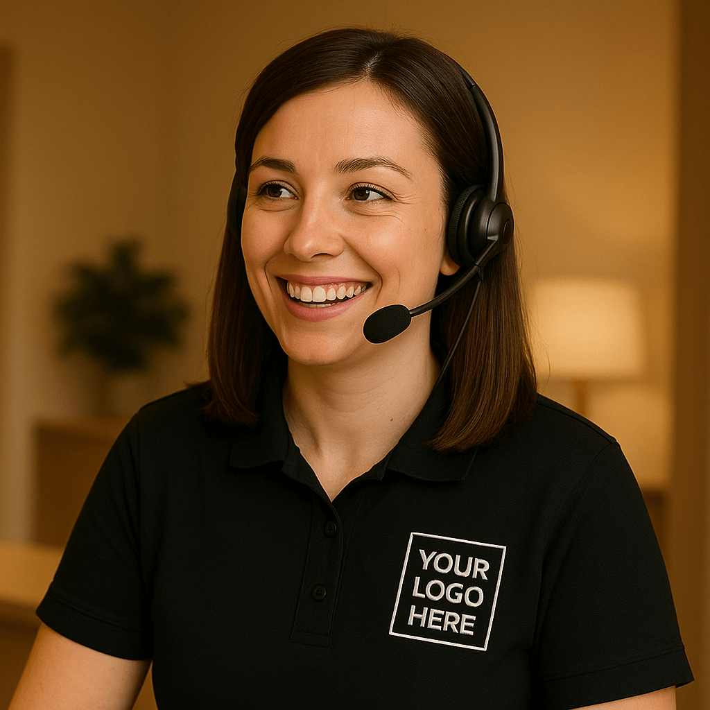Friendly customer service representative with headset